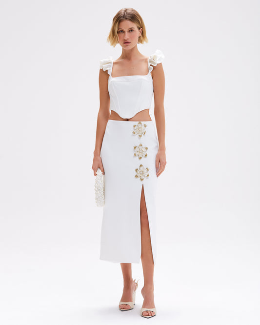 SAIA MIDI CREPE MYSTIQUE  OFF WHITE