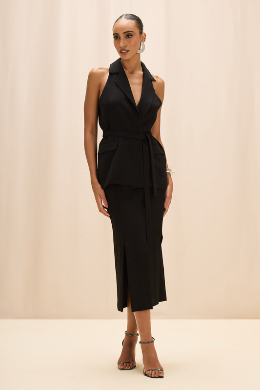 SAIA MIDI DUAL CREPE PRETO
