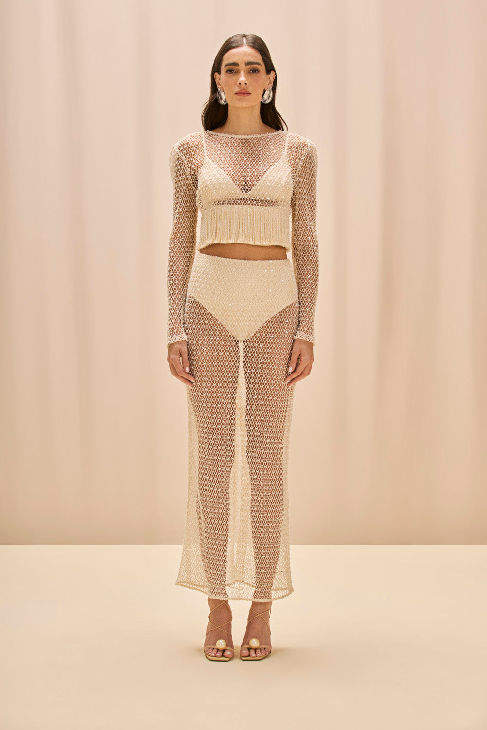 SAIA LONGA CROCHET BLOOM BEGE