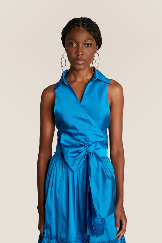 BLUSA TAFETÁ SAFIRA AZUL