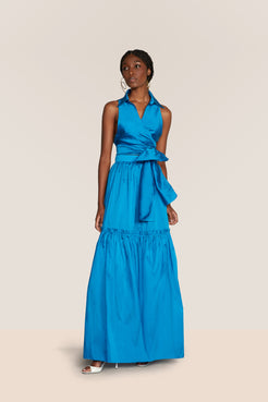 SAIA LONGA TAFETÁ SAFIRA AZUL