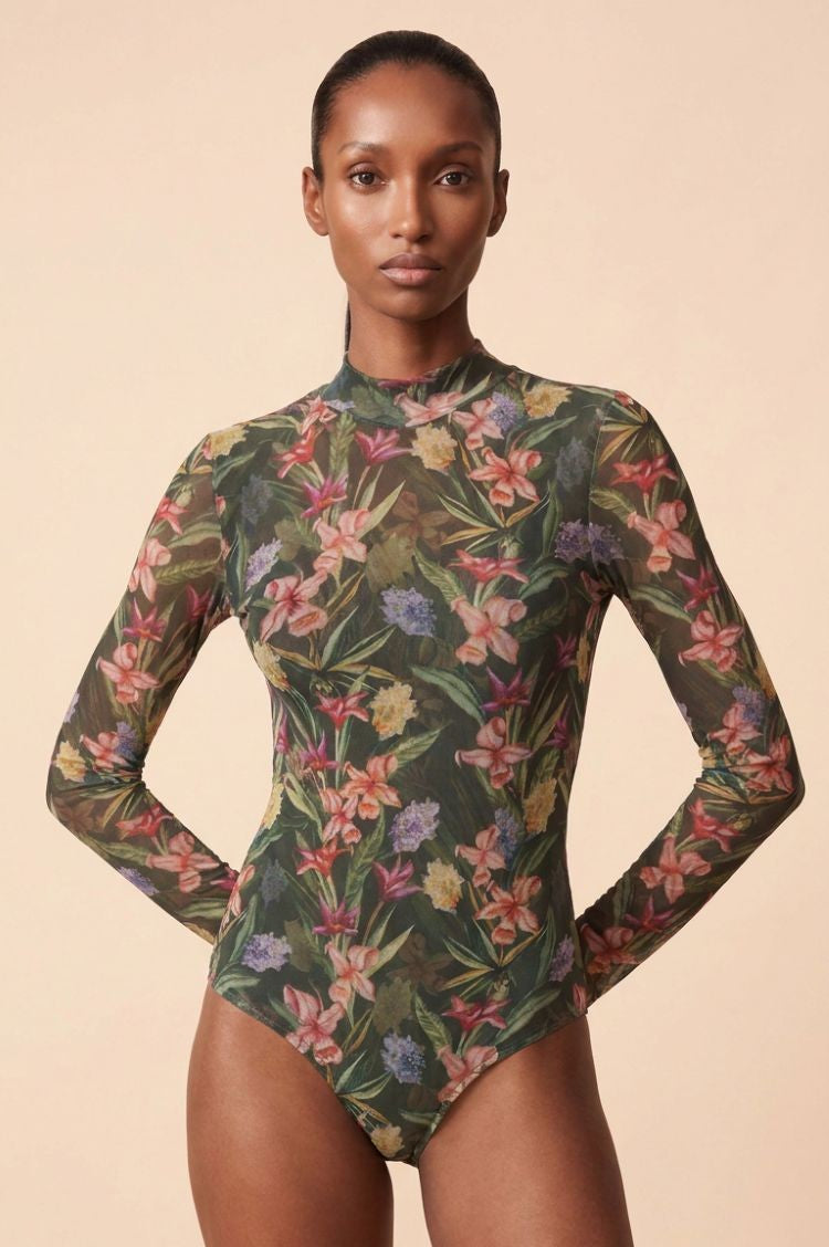 BODY TULE BURLE FLORA VERDE