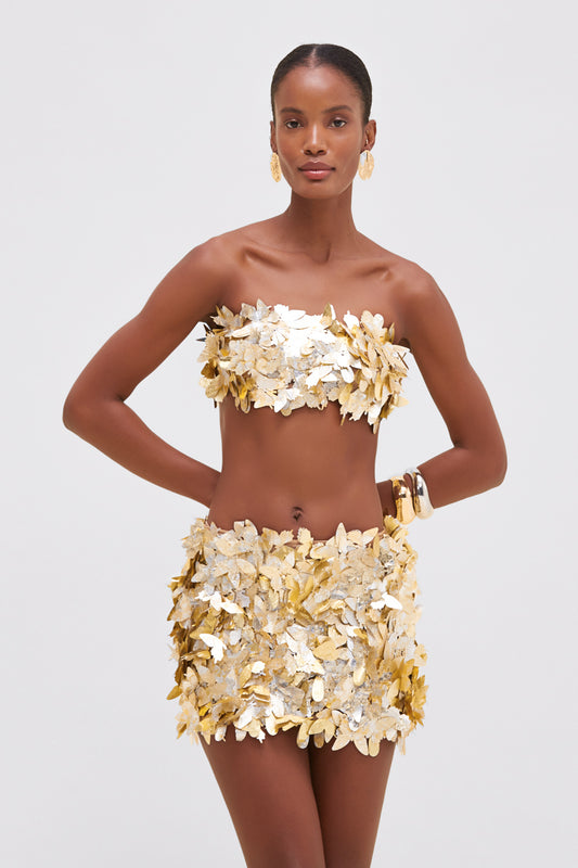 SAIA CURTA PAETÊ GOLDEN MAXI PRATA E DOURADO