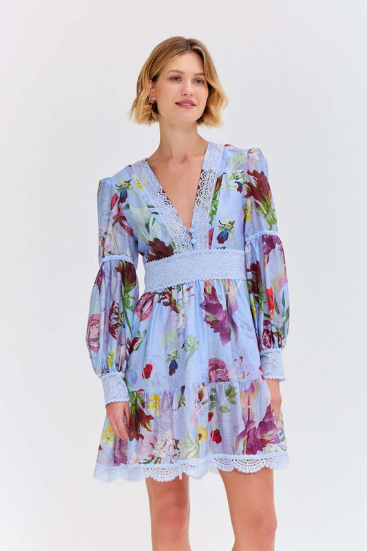 VESTIDO CURTO CAROL PRINT AZUL