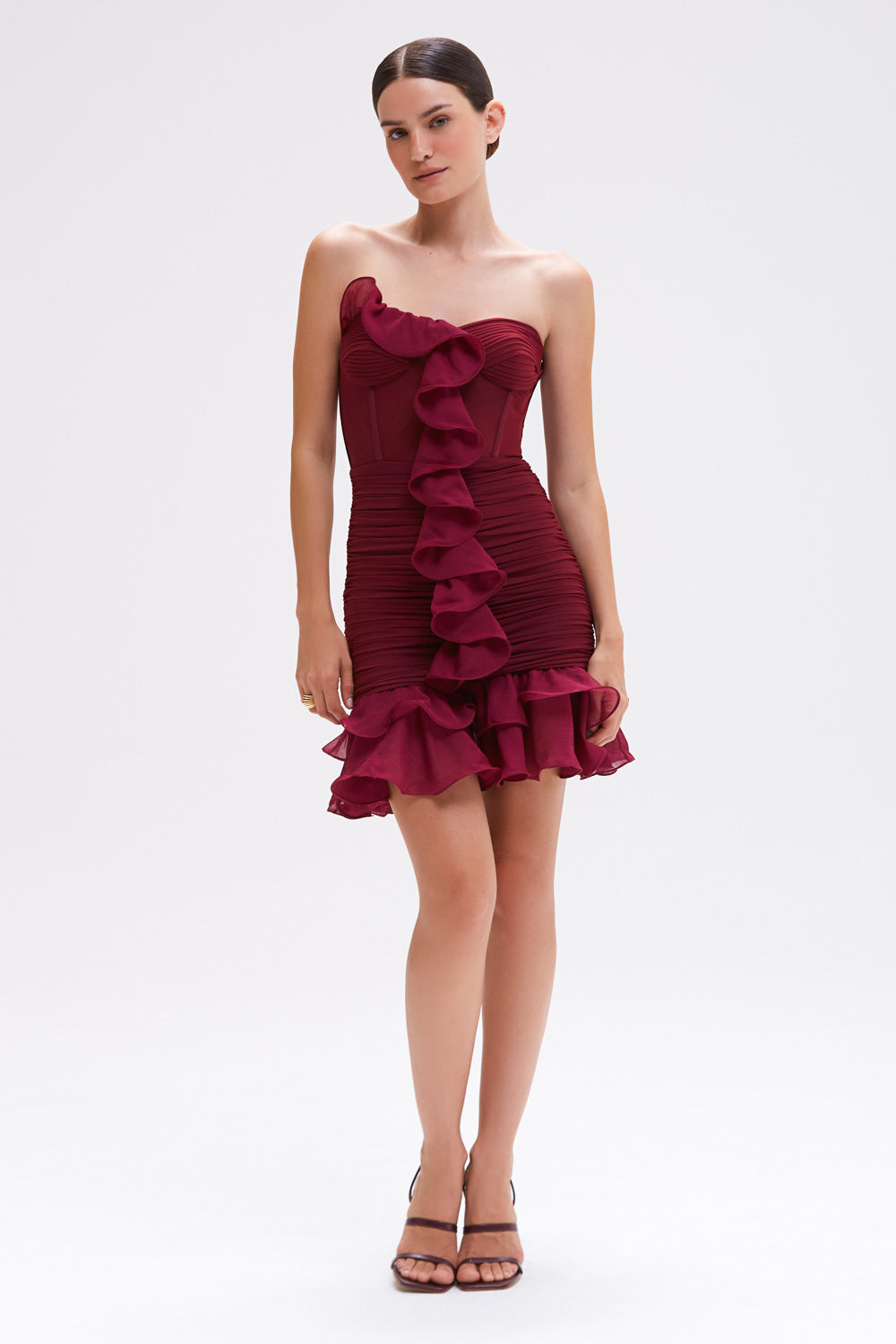 VESTIDO CURTO CHIFFON WONDERLAND VERMELHO ESCURO