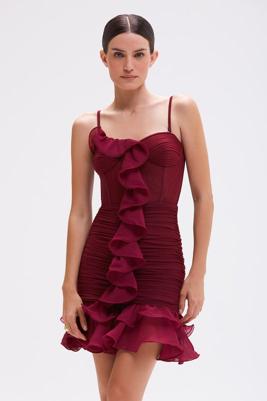 VESTIDO CURTO CHIFFON WONDERLAND VERMELHO ESCURO