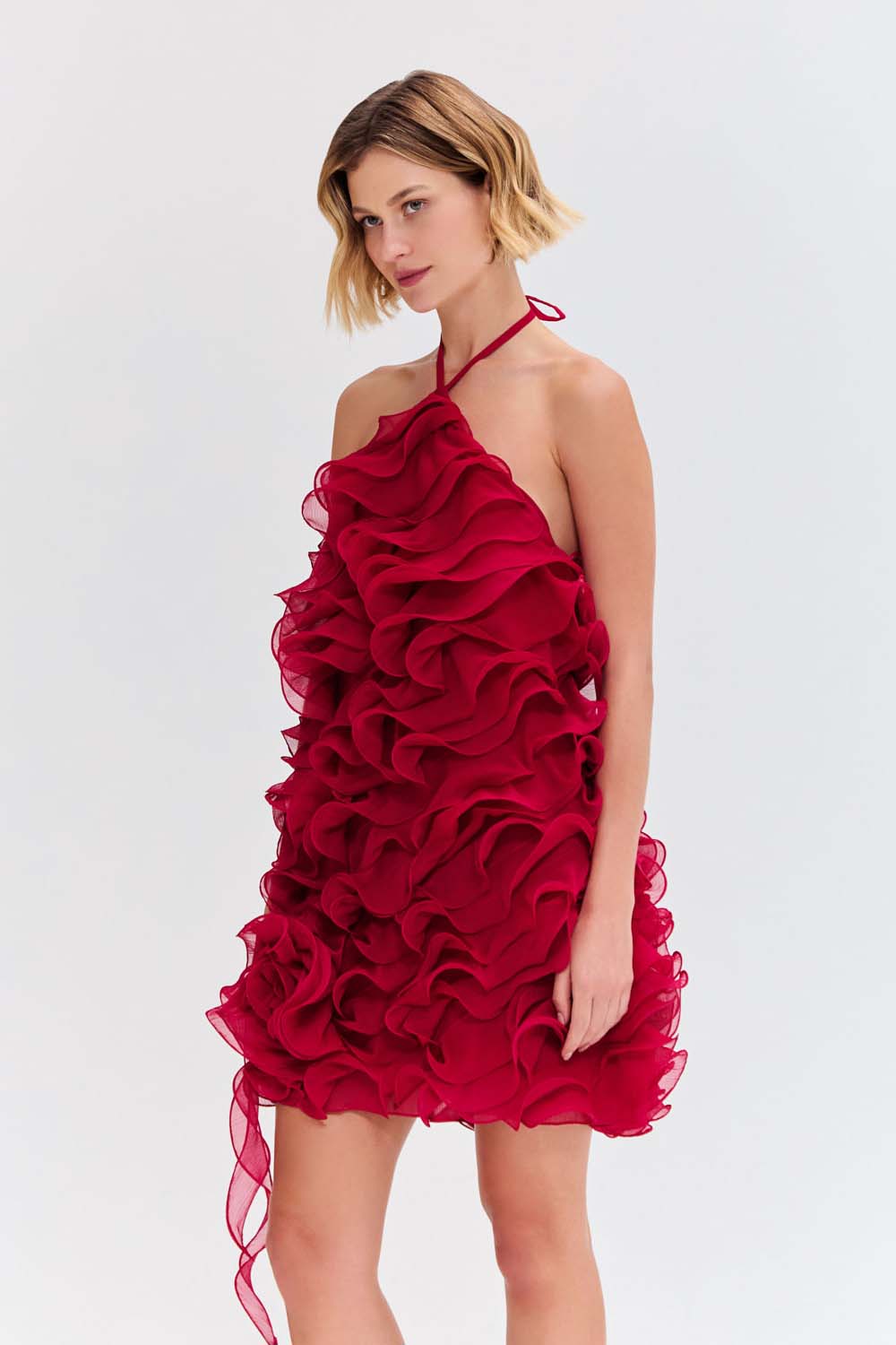 VESTIDO CURTO CHIFFON WONDERLAND VERMELHO ESCURO