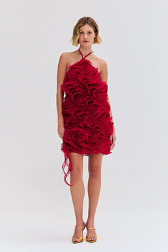 VESTIDO CURTO CHIFFON WONDERLAND VERMELHO ESCURO