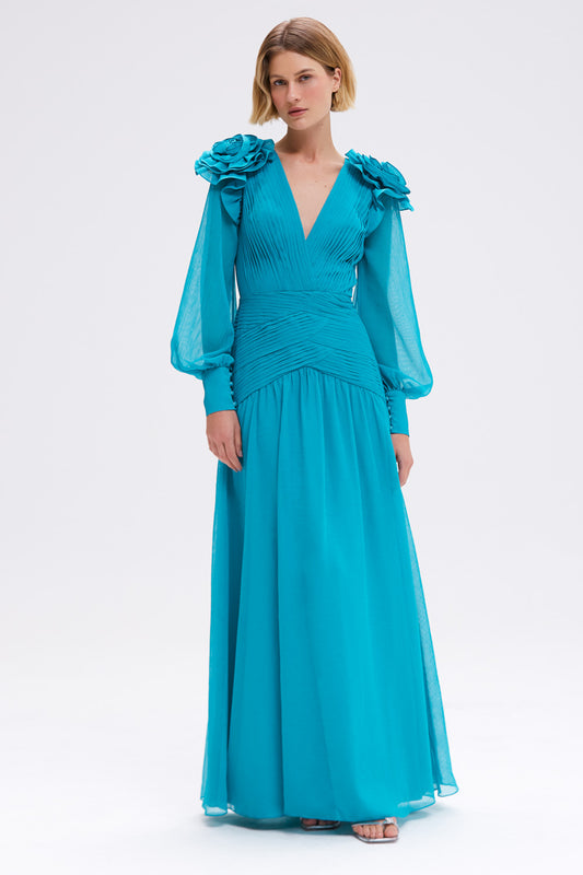 VESTIDO LONGO CHIFFON WONDERLAND AZUL