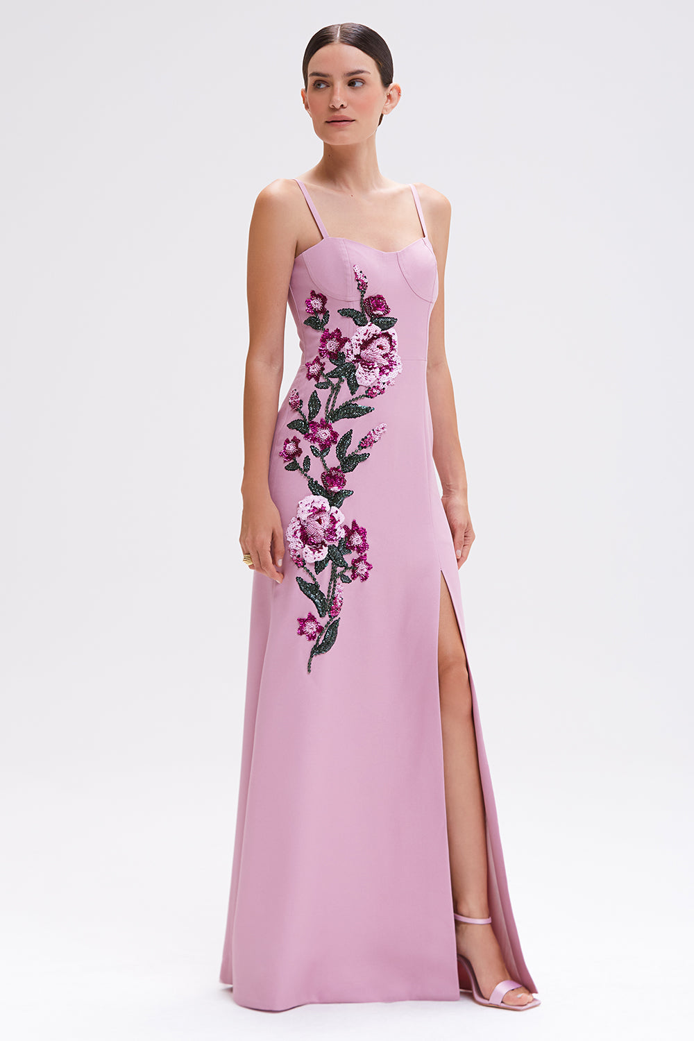 VESTIDO LONGO CREPE PETALS ROSA