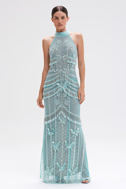 VESTIDO LONGO BUTTERFLY EMBROIDERY VERDE CLARO