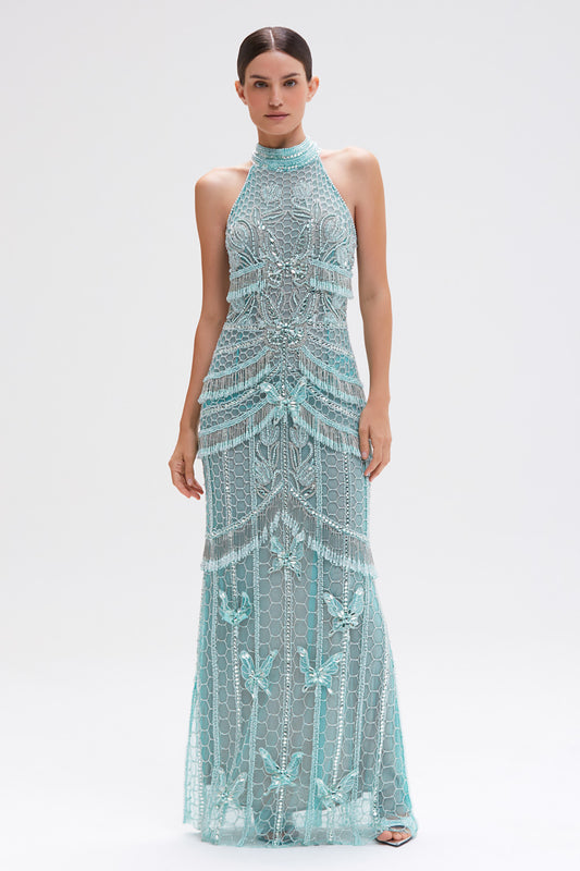 VESTIDO LONGO BUTTERFLY EMBROIDERY VERDE CLARO