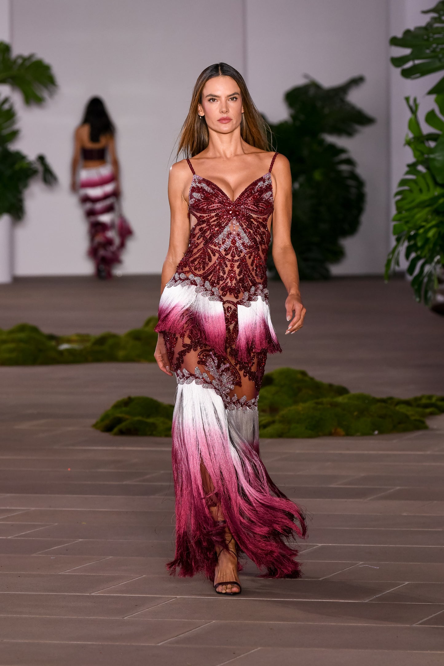 VESTIDO LONGO BORDEAUX FRINGE  VERMELHO ESCURO
