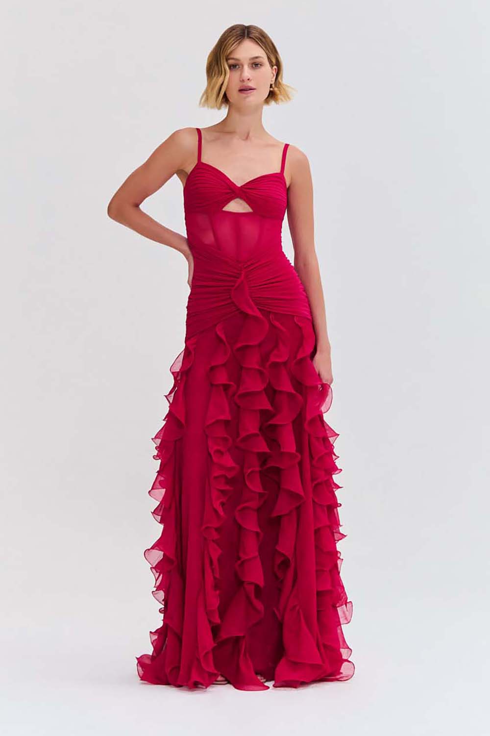 VESTIDO LONGO CHIFFON WONDERLAND VERMELHO ESCURO