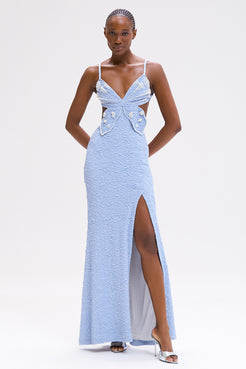 VESTIDO LONGO PAPILON JACQUARD AZUL