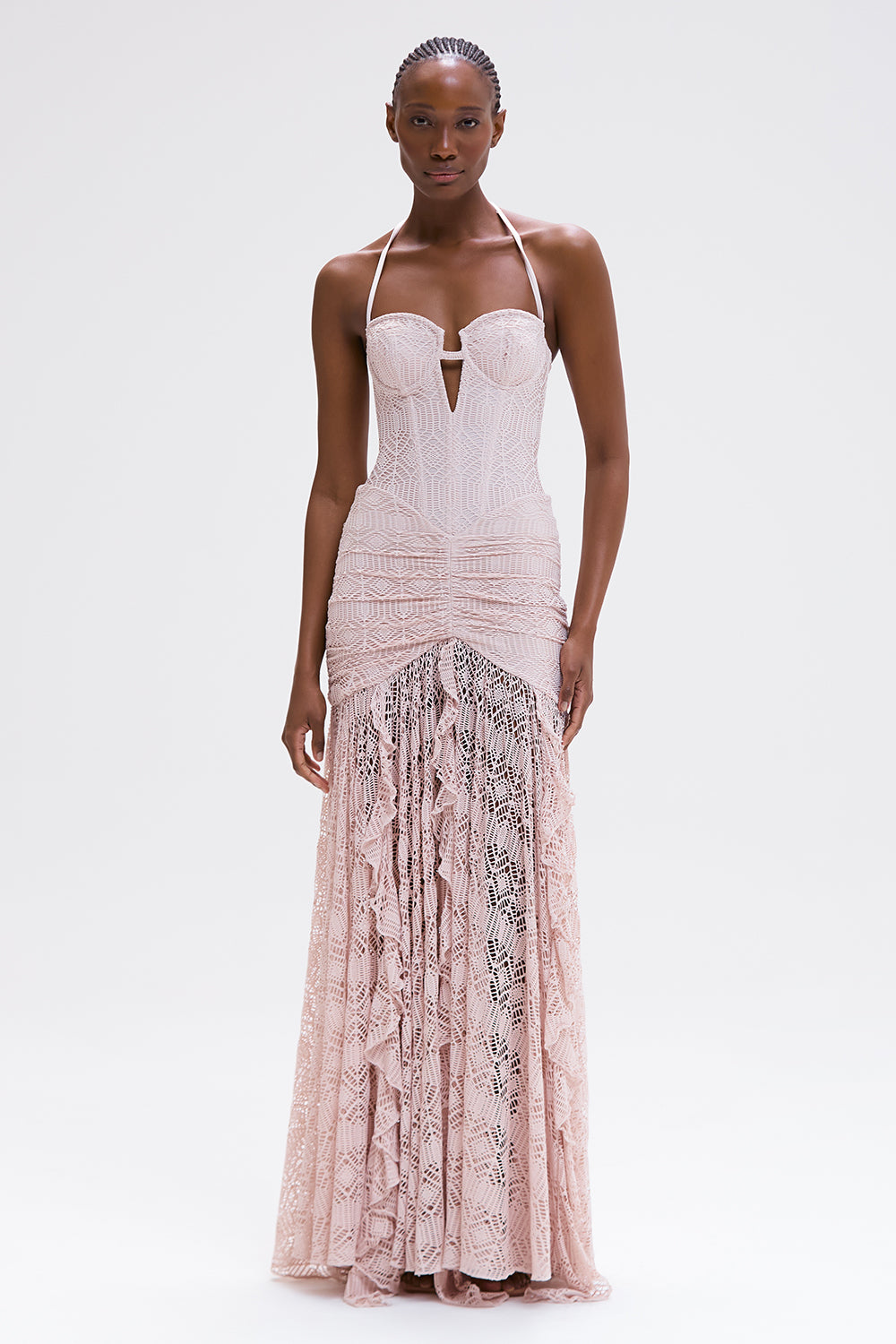 VESTIDO LONGO SEASHELL LYCRA  BEGE