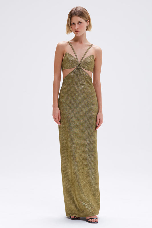 VESTIDO LONGO GOLDEN WEAVE DOURADO