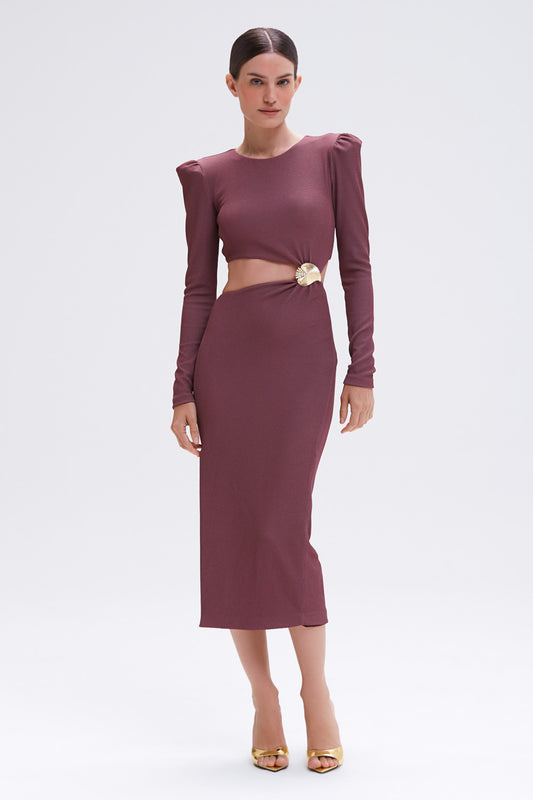 Vestido midi malha merian marrom
