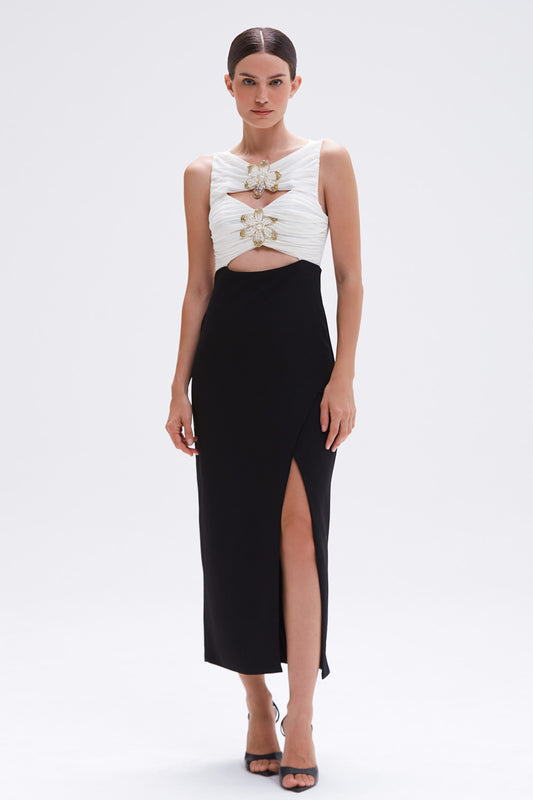 VESTIDO MIDI CREPE MYSTIQUE  PRETO