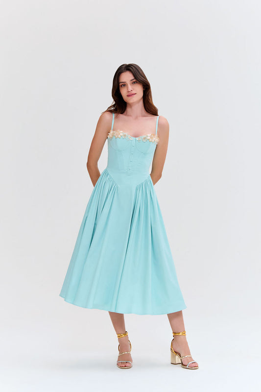 Vestido midi flutter tricoline  verde claro