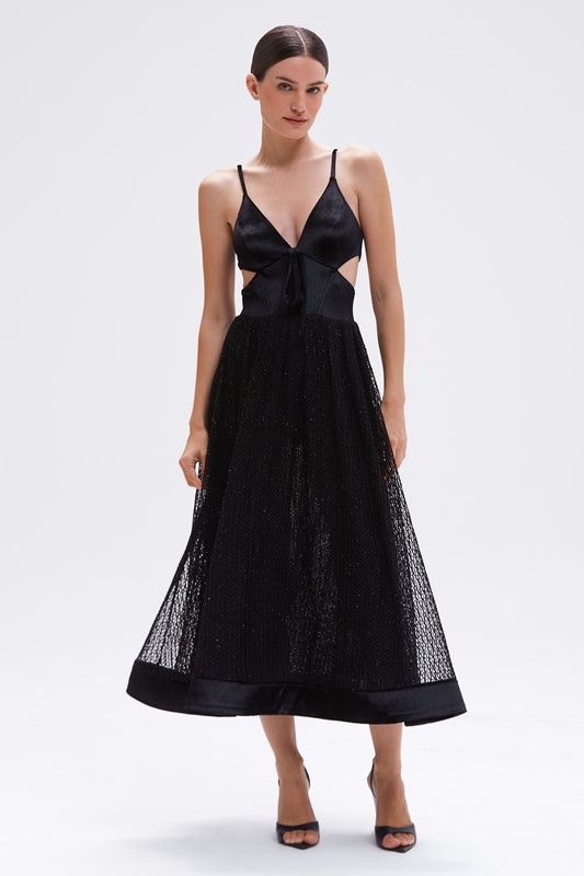VESTIDO MIDI VELVET ALLURE PRETO