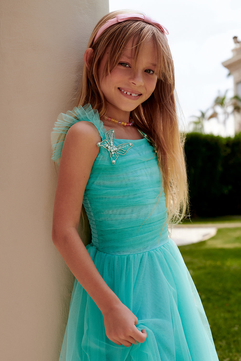 VESTIDO MIDI TULE BLOOMS VERDE CLARO
