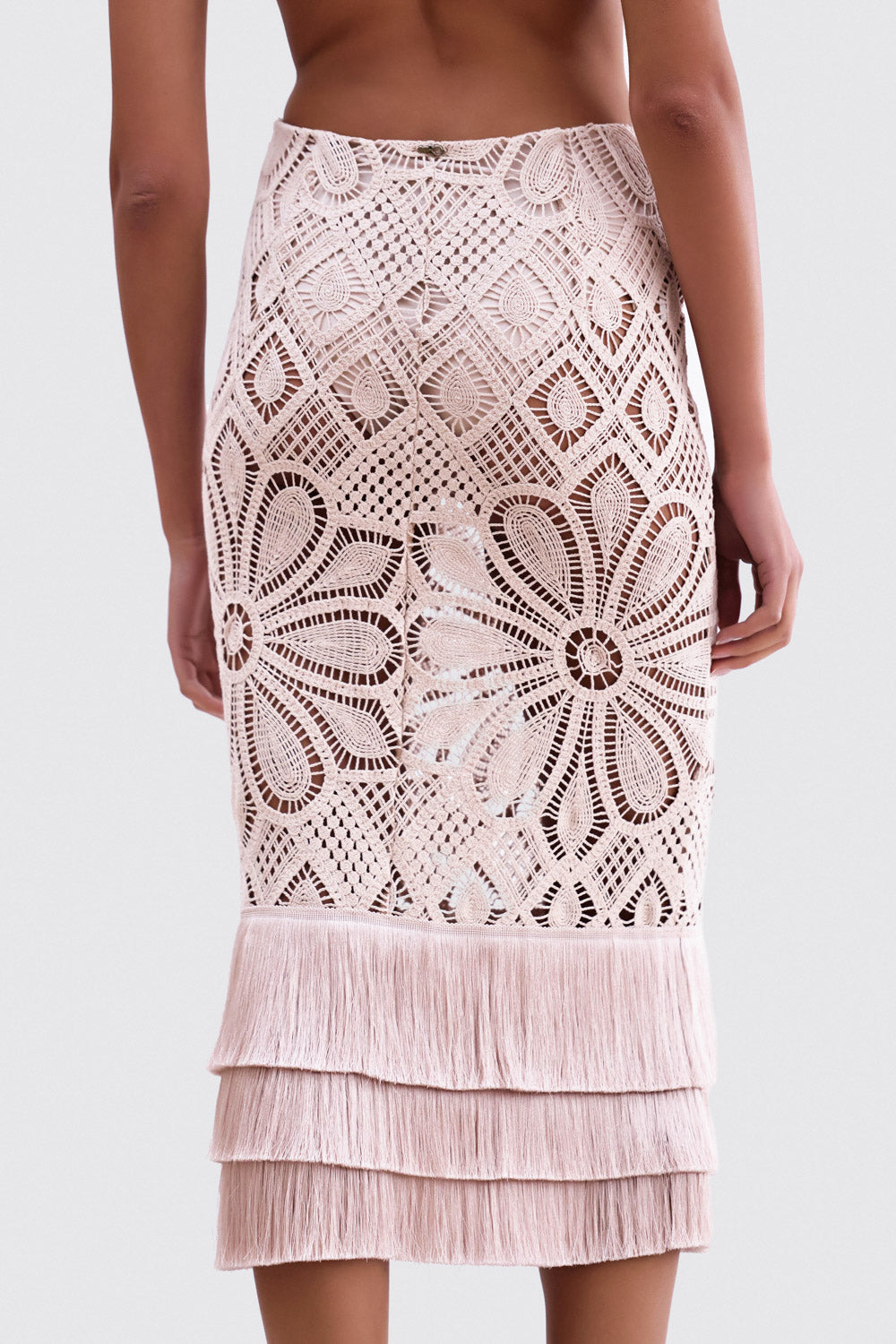 VESTIDO MIDI CROCHET FLOWER BEGE