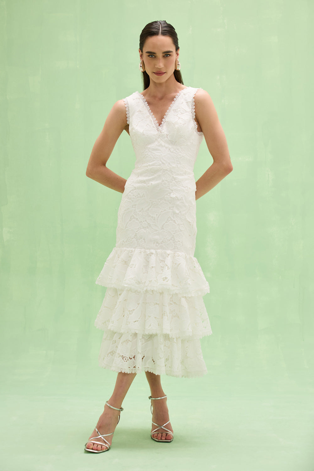VESTIDO MIDI RENDA MYSIE OFF WHITE