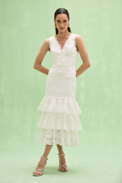 VESTIDO MIDI RENDA MYSIE OFF WHITE