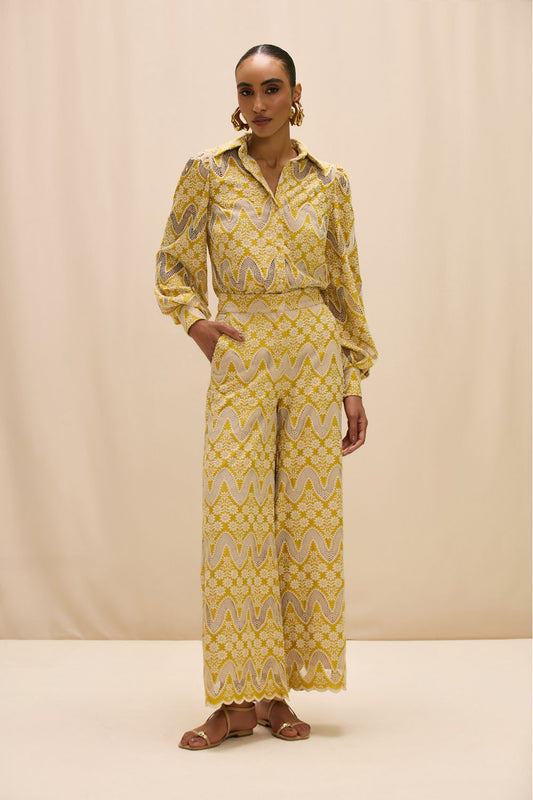 CALÇA LAISE FLORA AMARELO