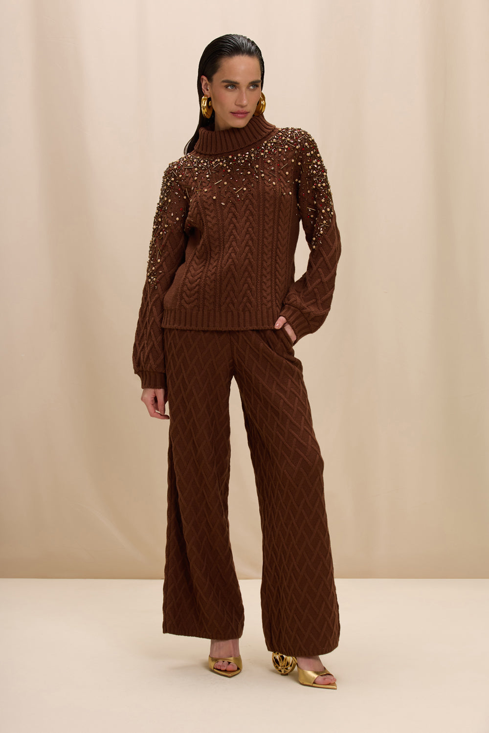 CALÇA TRICOT NARA MARROM