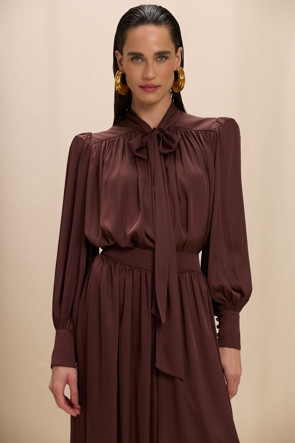 BLUSA CETIM ISABEL MARROM
