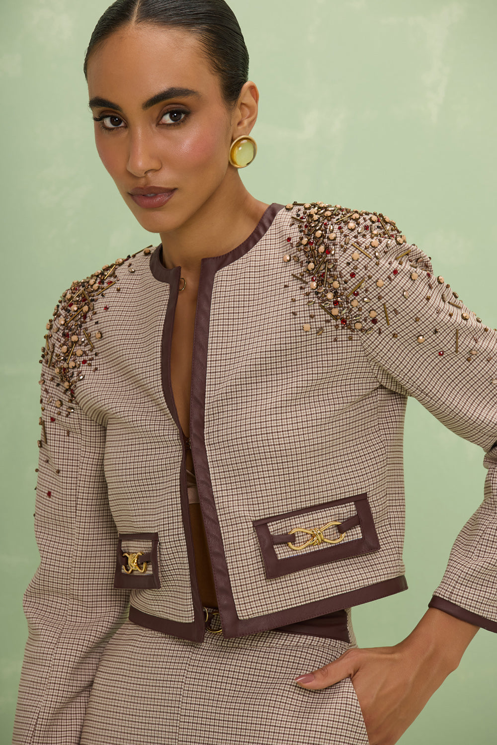 CASACO TWEED ELSA MARROM