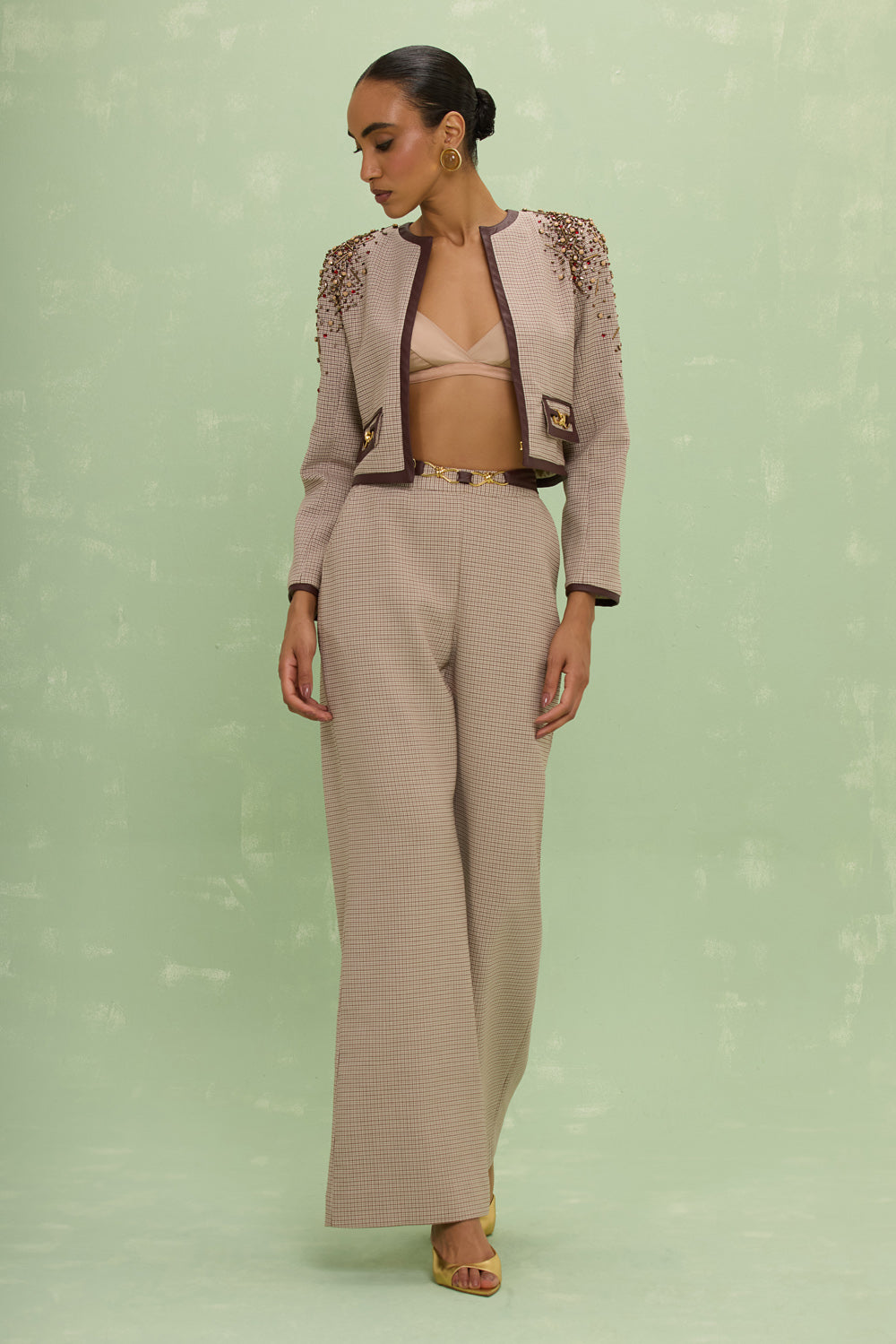 CALÇA TWEED ELSA MARROM