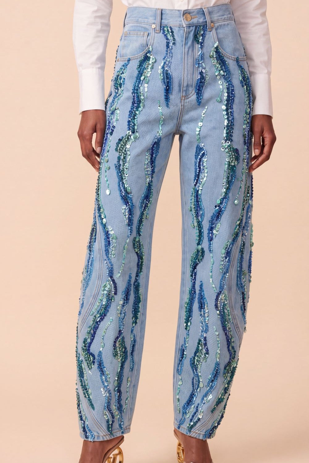 CALÇA WAVES EMBROIDERED DENIM  AZUL