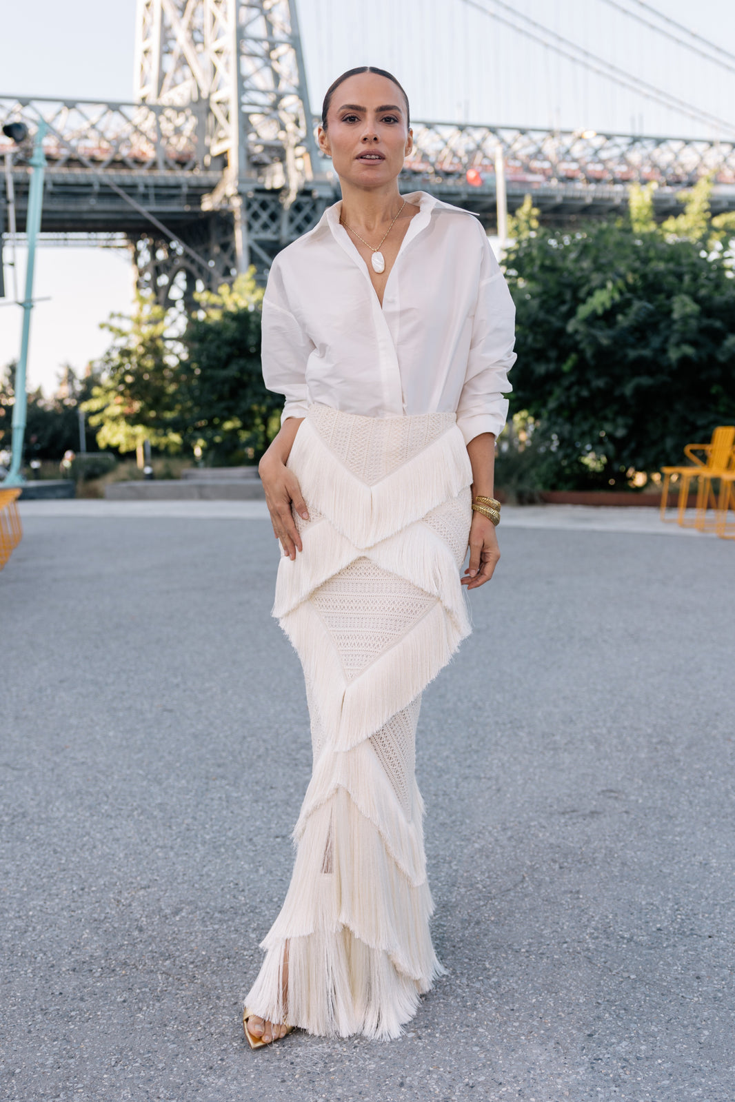 SAIA LONGA PEARL EMBROIDERY  OFF WHITE