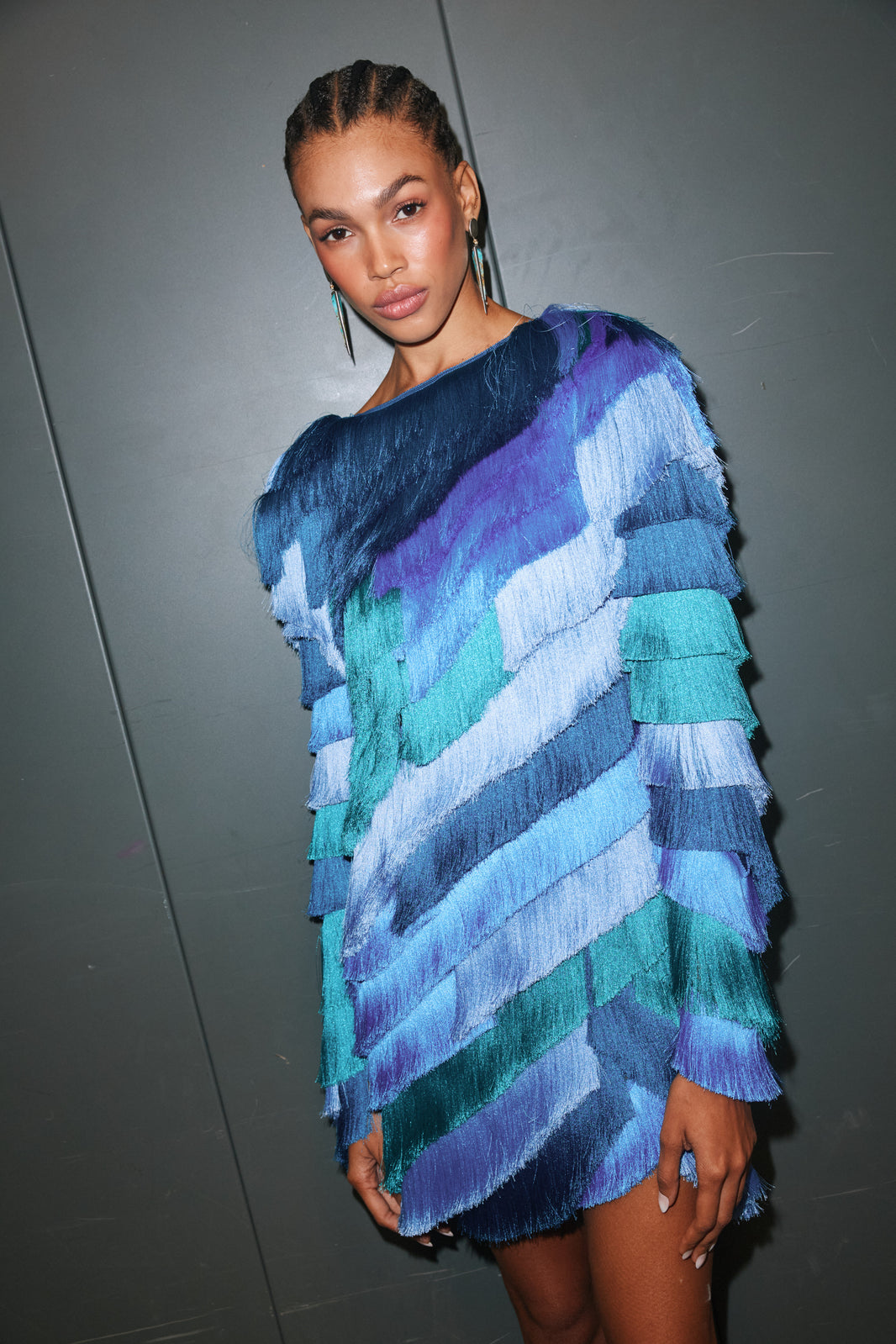 VESTIDO CURTO ATLÂNTICA FRINGE AZUL