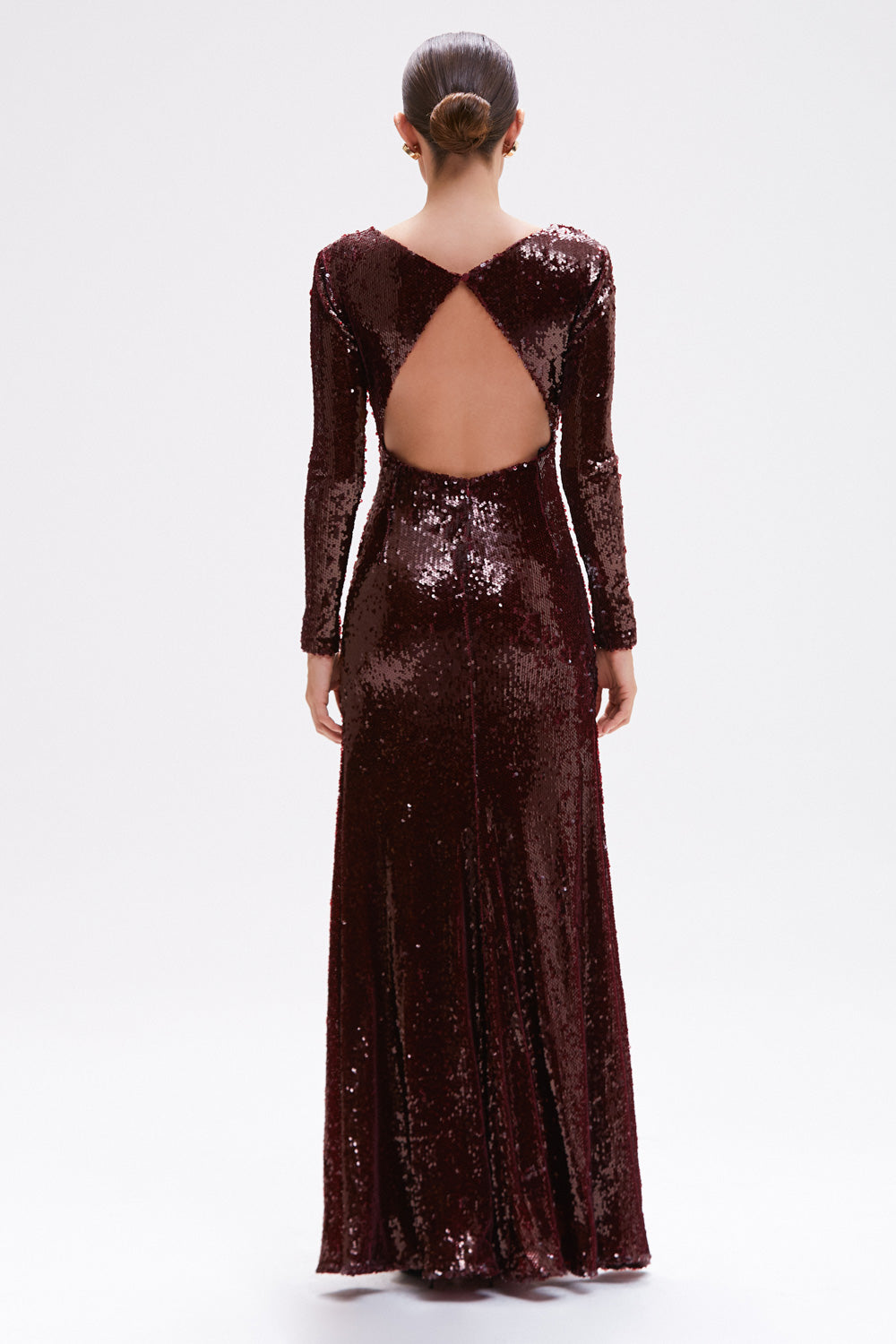 VESTIDO LONGO PAETE BORDEAUX VERMELHO ESCURO