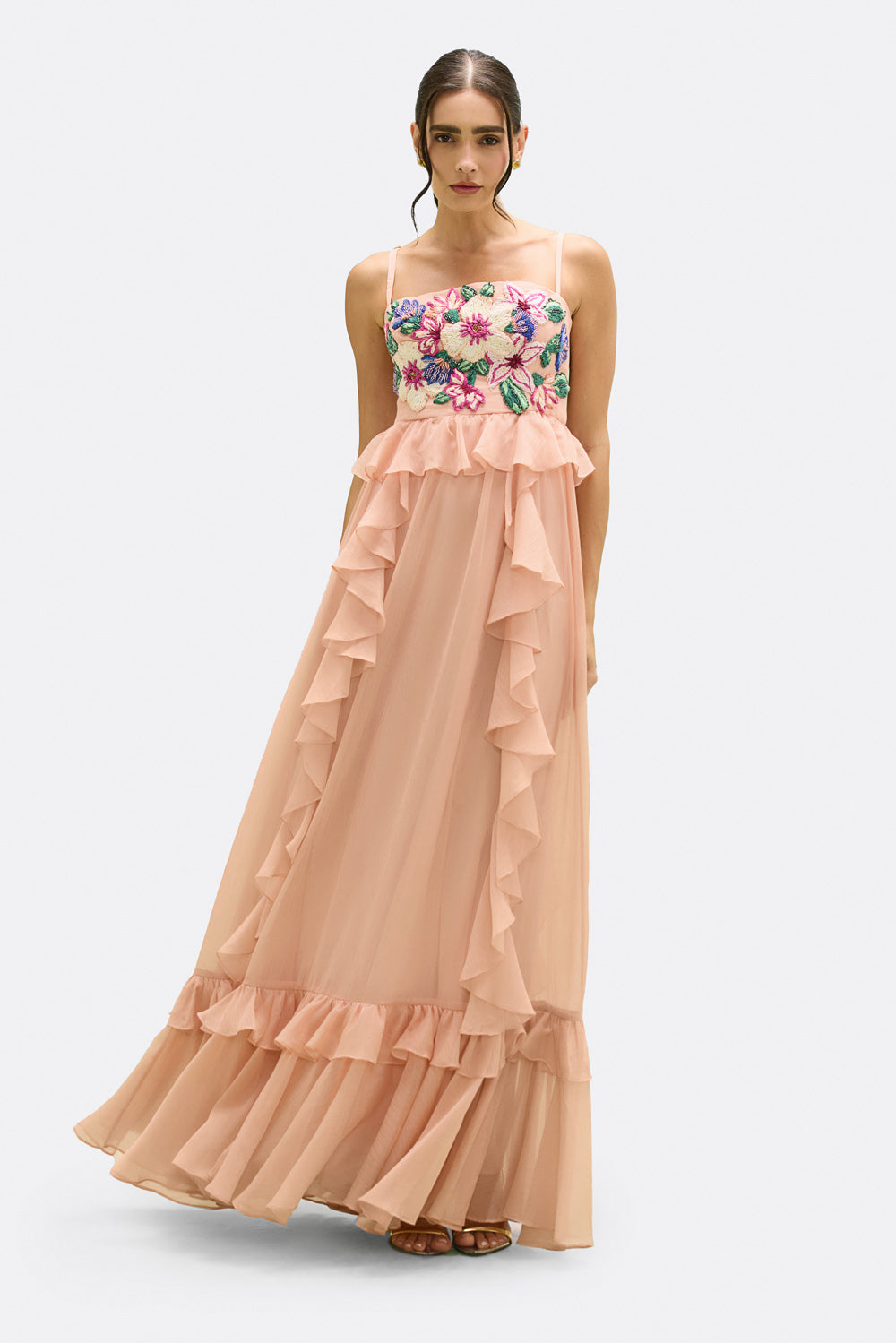VESTIDO LONGO CHIFFON DAYDREAM LARANJA CLARO