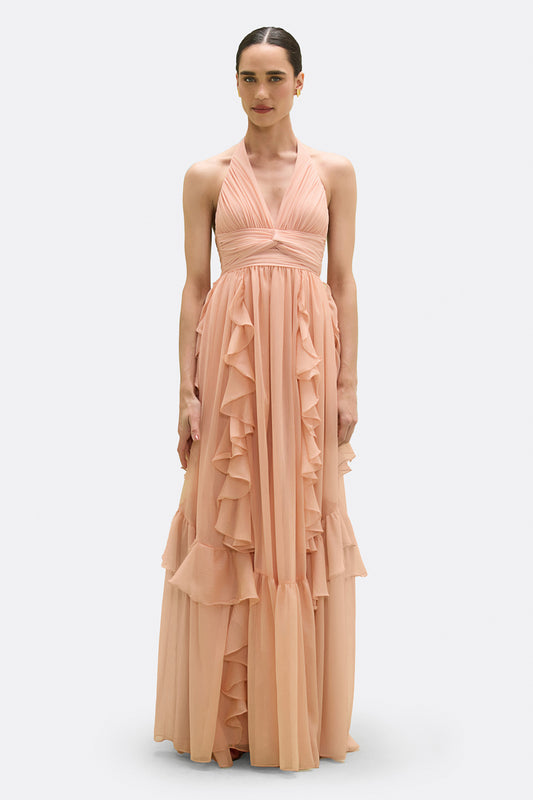 VESTIDO LONGO CHIFFON DAYDREAM LARANJA CLARO