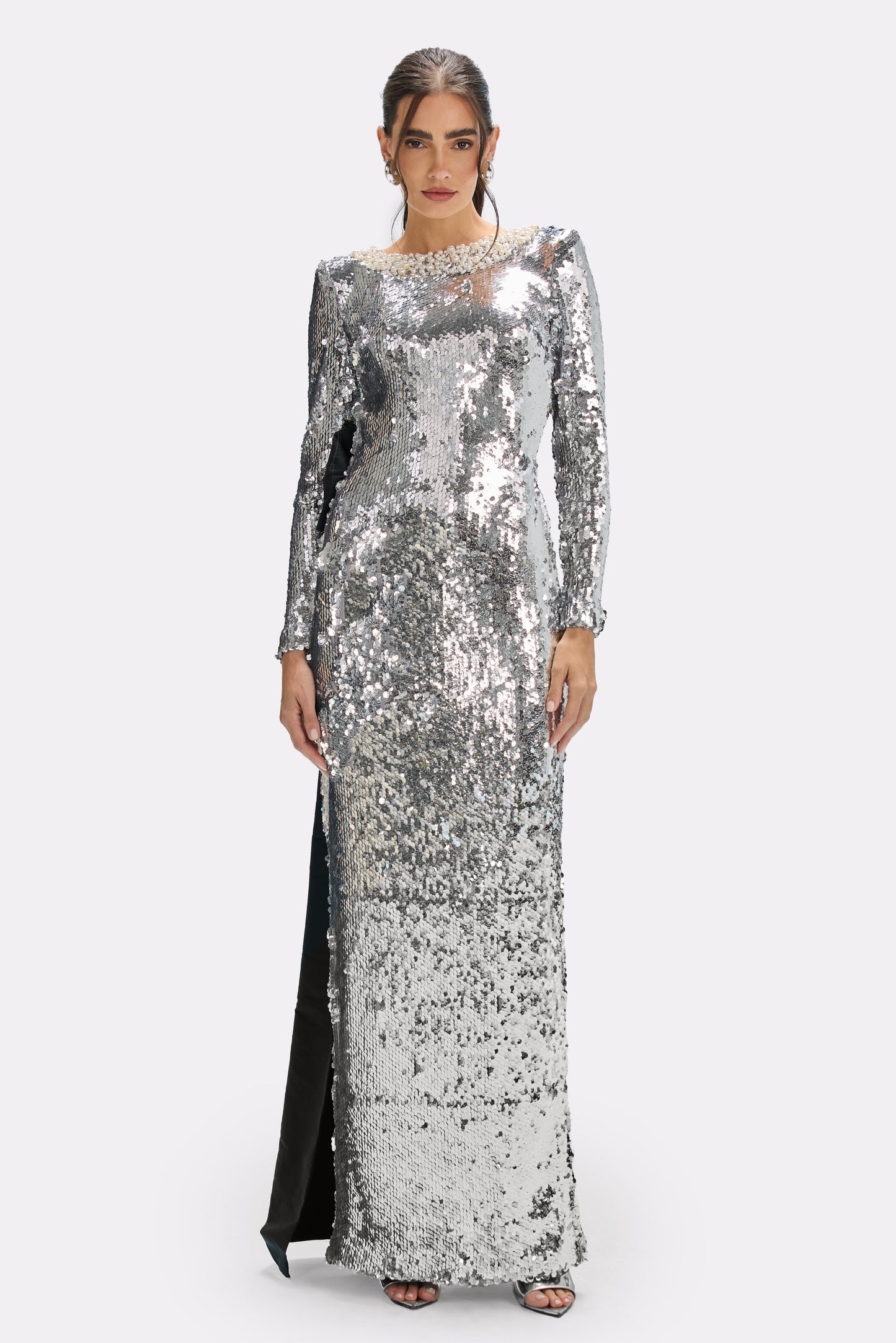 VESTIDO LONGO PAETÊ MOONLIGHT PRATA