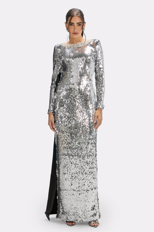 VESTIDO LONGO PAETÊ MOONLIGHT PRATA