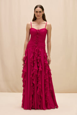 VESTIDO LONGO CHIFFON ROSALIA ROSA