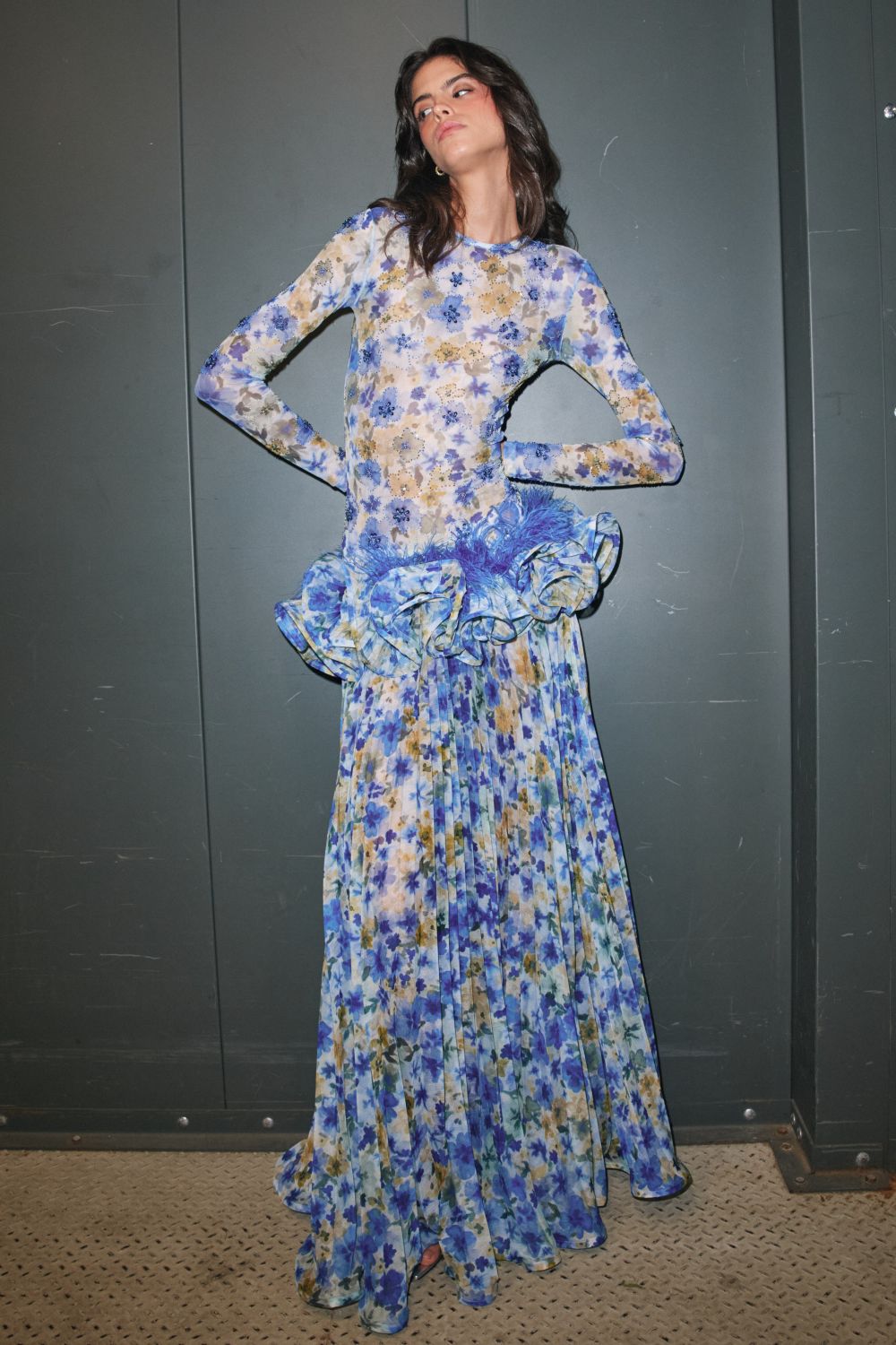 VESTIDO LONGO WALLERY FEATHER GOWN
 AZUL