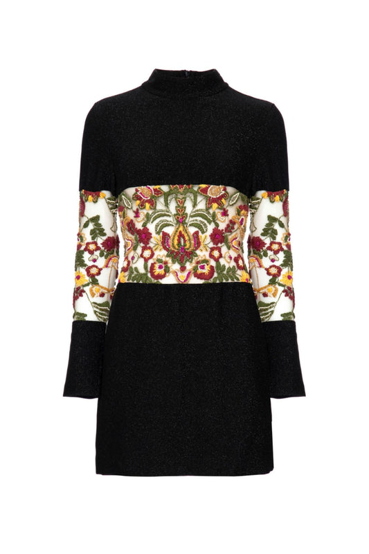 Vestido curto lurex bordado preto