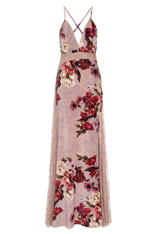 Vestido longo peônias alcia rosa