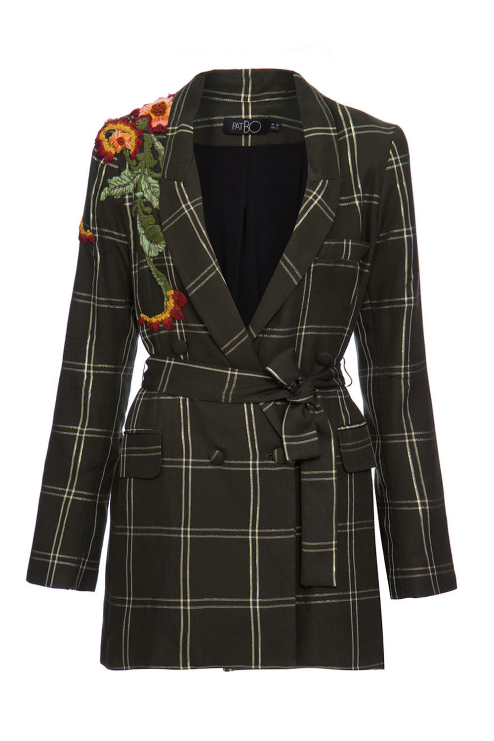 Blazer xadrez bordado manga longa  verde escuro