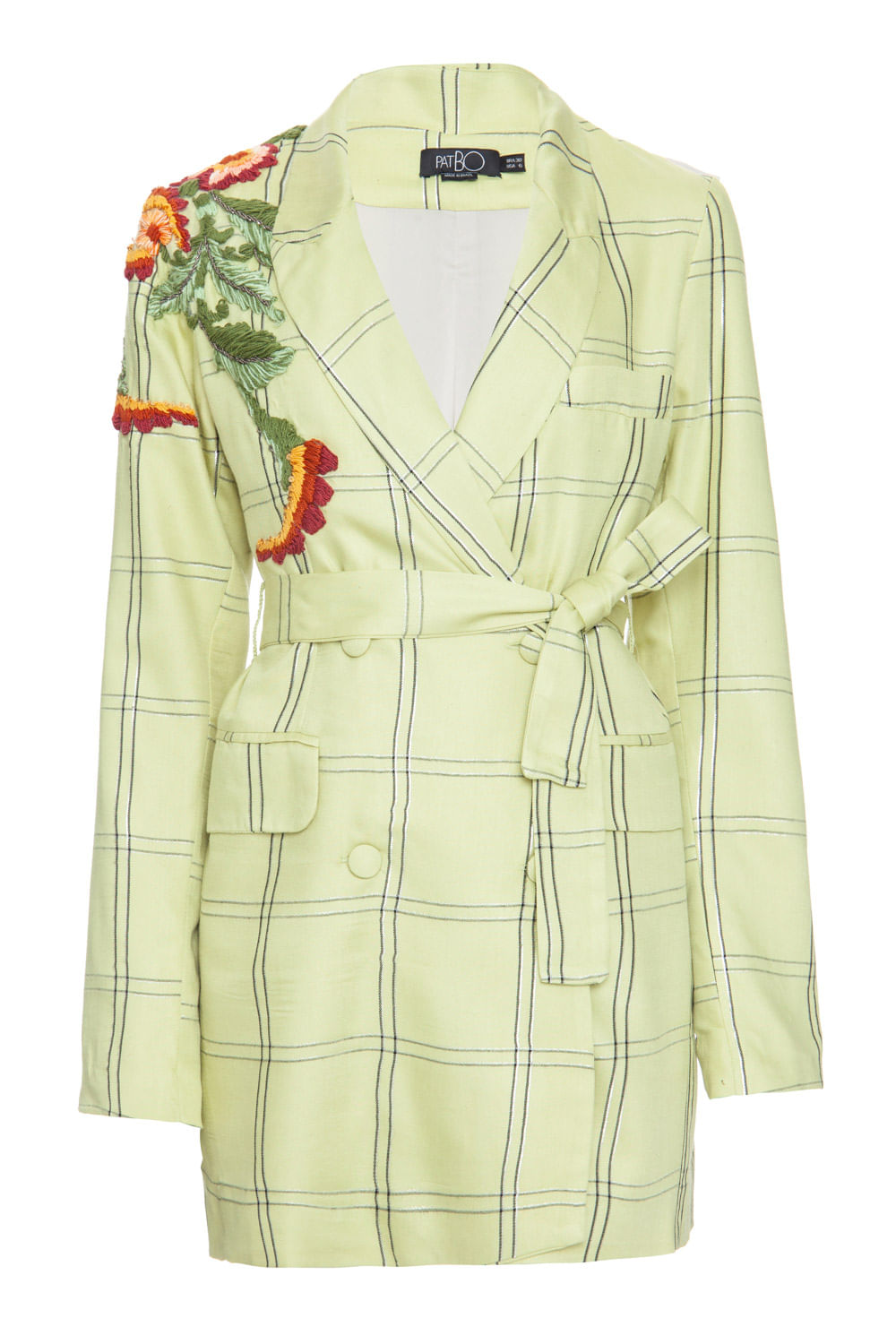 Blazer xadrez bordado manga longa  verde claro