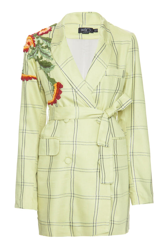 Blazer xadrez bordado manga longa  verde claro