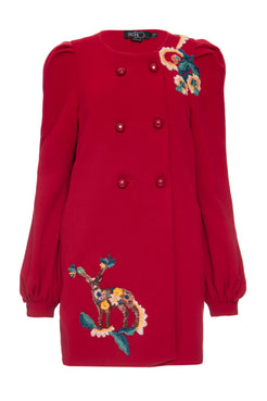 CASACO LONGO BOTÕES BORDADO VINHO